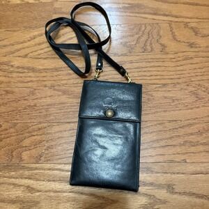 Le Pelican Black Leather Crossbody Phone Bag Wallet Small Purse